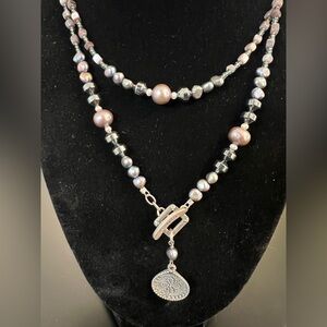 Silpada sterling silver pearl,hematite and bead 33 inch lariat necklace